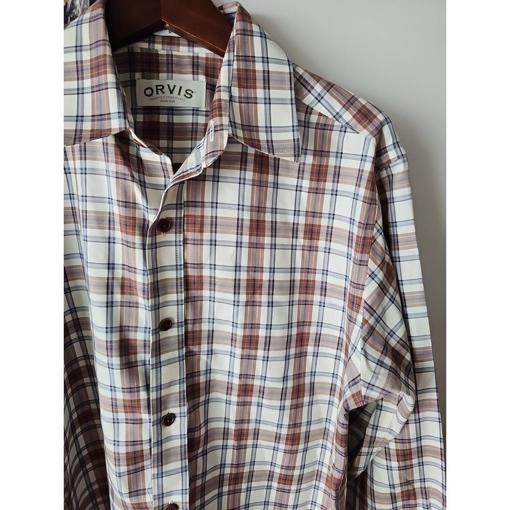 Orvis Shirt Mens Size Large Long Sleeve Plaid Multicolor Collared Button Up